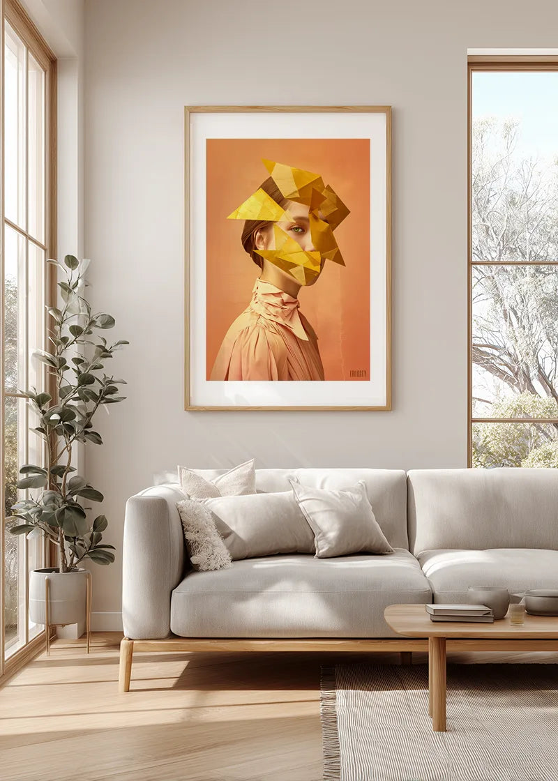 FROOSTY® ABSTRACT AI WOMAN No. 02 – Limited AI poster print displayed in a modern interior – Fine Art Print on Hahnemühle Paper