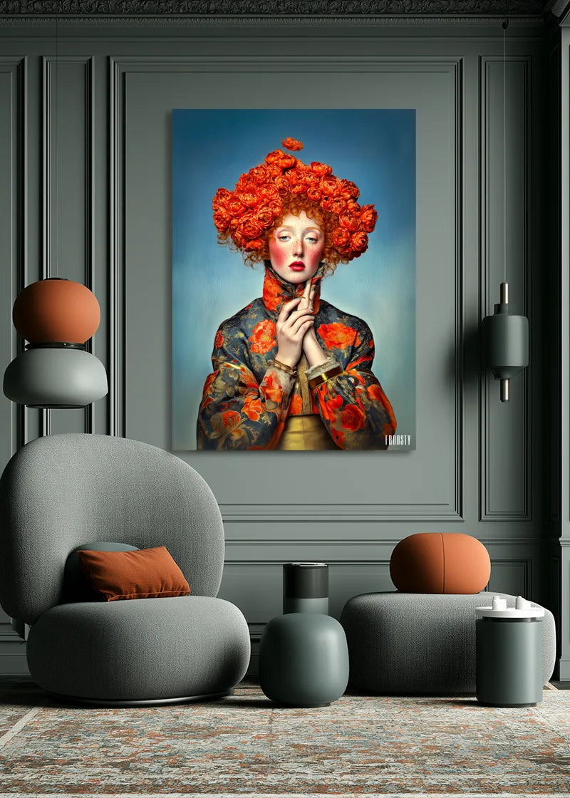 FROOSTY® MADEMOISELLE FLEUR No. 01 – Limited AI fine art print displayed in a modern interior – Fine Art Print on Hahnemühle Paper