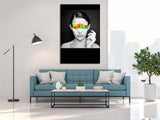 FROOSTY | Christian Kernchen - PIXEL IN YOUR FACE - Woman with Pixel Banner - Color 002 - Artwork - Kunstwerk - Artprint - Kunstdruck - Portrait - Photography - digital Artwork - black and white - schwarz weiß - color - farbig - Farbstrich - limited Edition - limitierte Auflage - Hahnemühle - frosty