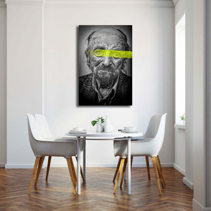 FROOSTY | Christian Kernchen - YELLOW IN YOUR FACE - portrait of homeless old man with color stroke - Artwork - Kunstwerk - Artprint - Kunstdruck - black and white - schwarz weiß - color - farbig - Farbstrich - limited Edition - limitierte Auflage - Hahnemühle - frosty