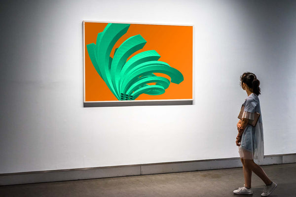 FROOSTY | Christian Kernchen - The Twisted Steel - Green on Orange - 3D - Polygon - Pop Art -  digital Artwork - Kunstwerk - Artprint - Kunstdruck - farbig - color - limited Edition - limitierte Auflage - Hahnemühle - frosty