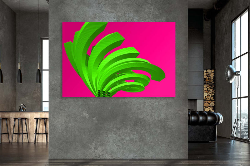 FROOSTY | Christian Kernchen - The Twisted Steel - Green on Pink - 3D - Polygon - Pop Art -  digital Artwork - Kunstwerk - Artprint - Kunstdruck - farbig - color - limited Edition - limitierte Auflage - Hahnemühle - frosty