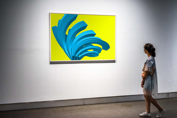 FROOSTY | Christian Kernchen - The Twisted Steel - Blue on Yellow - 3D - Polygon - Pop Art -  digital Artwork - Kunstwerk - Artprint - Kunstdruck - farbig - color - limited Edition - limitierte Auflage - Hahnemühle - frosty